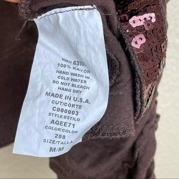 Rampage | Vintage Y2K Sequin Brown Rouched 3/4 Sleeve Crop Bolero Shrug Cardigan - Picture 8 of 8